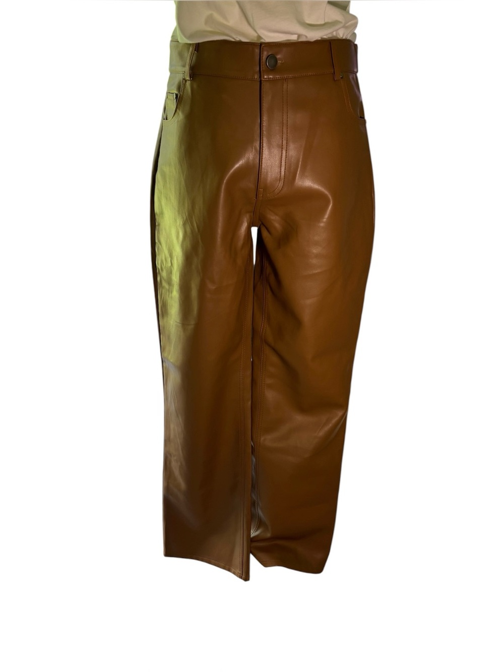 Brown Faux Leather Wide Leg Pants | High Rise Vegan Leather Trouser Pants | Chic